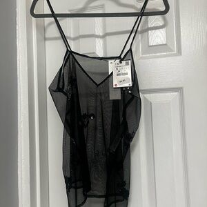 Zara Black Sheer Lace Cami Top